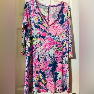 Lilly Pulitzer Women’s Vibrant Pink & Navy Swim Cover-Up Beach Pool Colorful Med